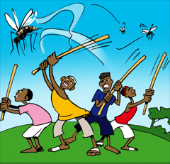 The boys plan to kill all mosquitoes in the village! But there are too many.